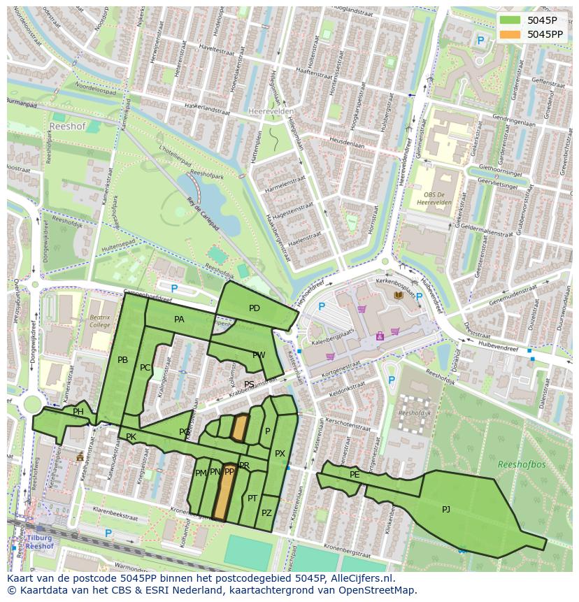 Afbeelding van het postcodegebied 5045 PP op de kaart.