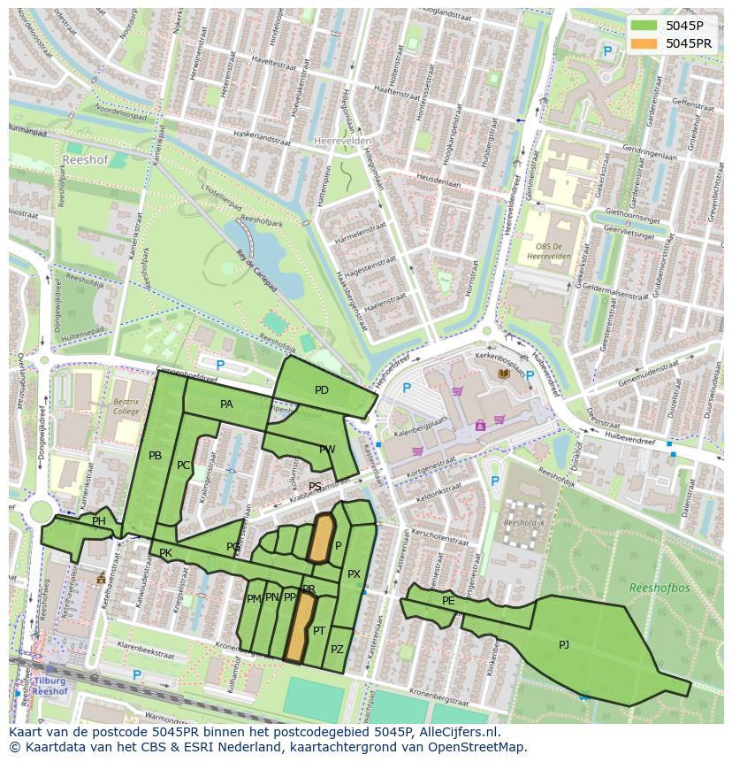 Afbeelding van het postcodegebied 5045 PR op de kaart.