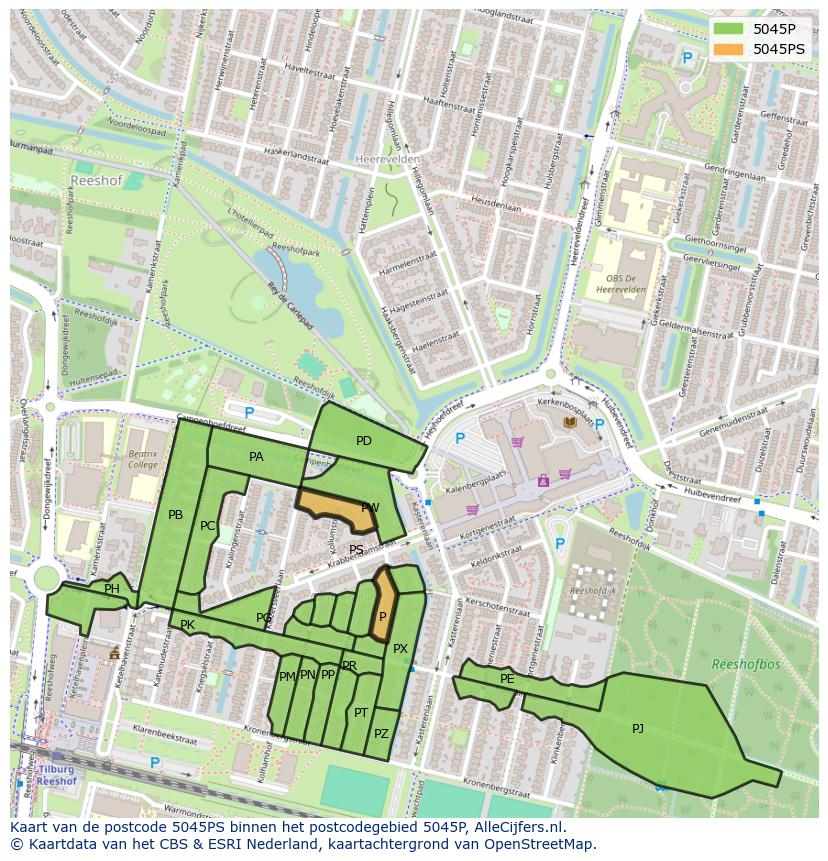 Afbeelding van het postcodegebied 5045 PS op de kaart.