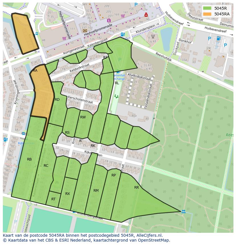 Afbeelding van het postcodegebied 5045 RA op de kaart.