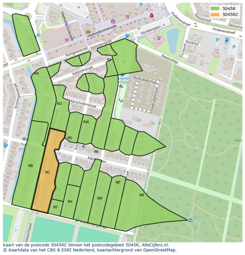 Afbeelding van het postcodegebied 5045 RC op de kaart.