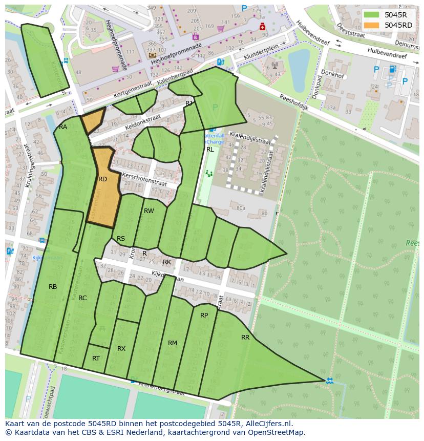 Afbeelding van het postcodegebied 5045 RD op de kaart.