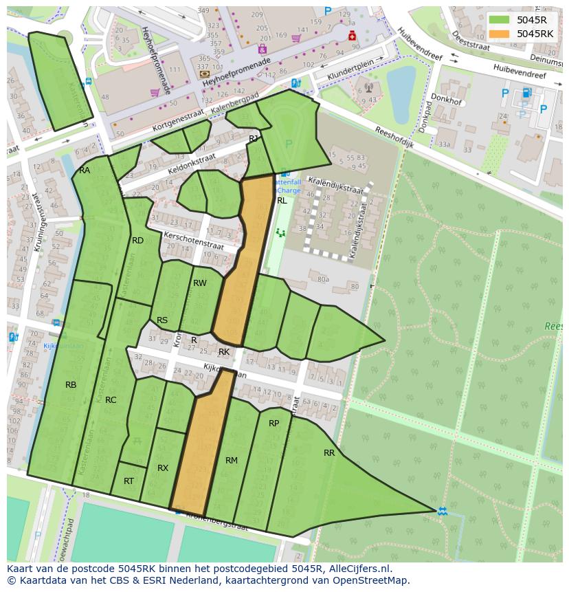 Afbeelding van het postcodegebied 5045 RK op de kaart.