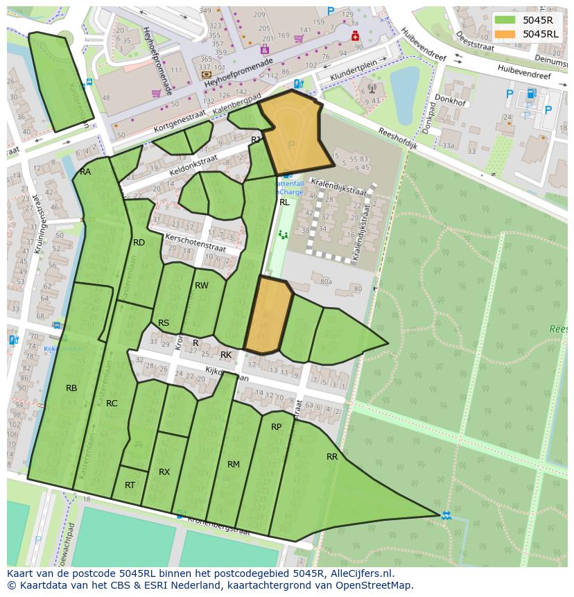 Afbeelding van het postcodegebied 5045 RL op de kaart.