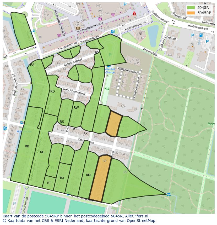 Afbeelding van het postcodegebied 5045 RP op de kaart.