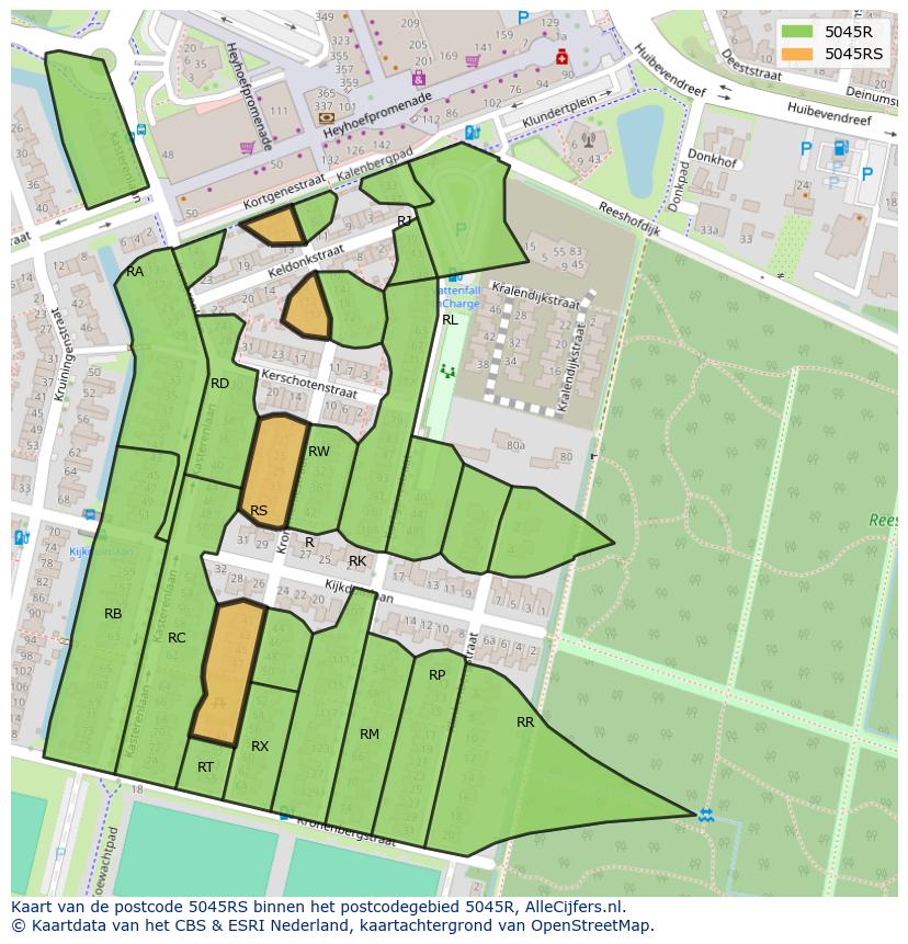 Afbeelding van het postcodegebied 5045 RS op de kaart.
