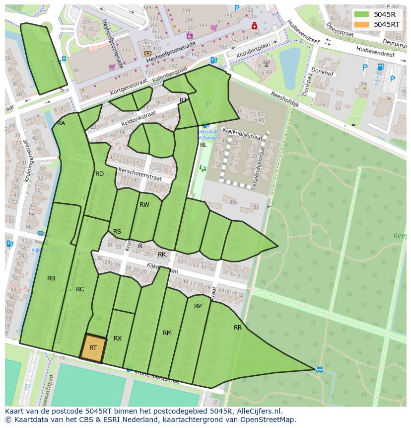 Afbeelding van het postcodegebied 5045 RT op de kaart.