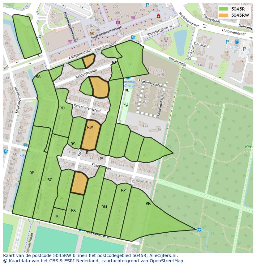 Afbeelding van het postcodegebied 5045 RW op de kaart.