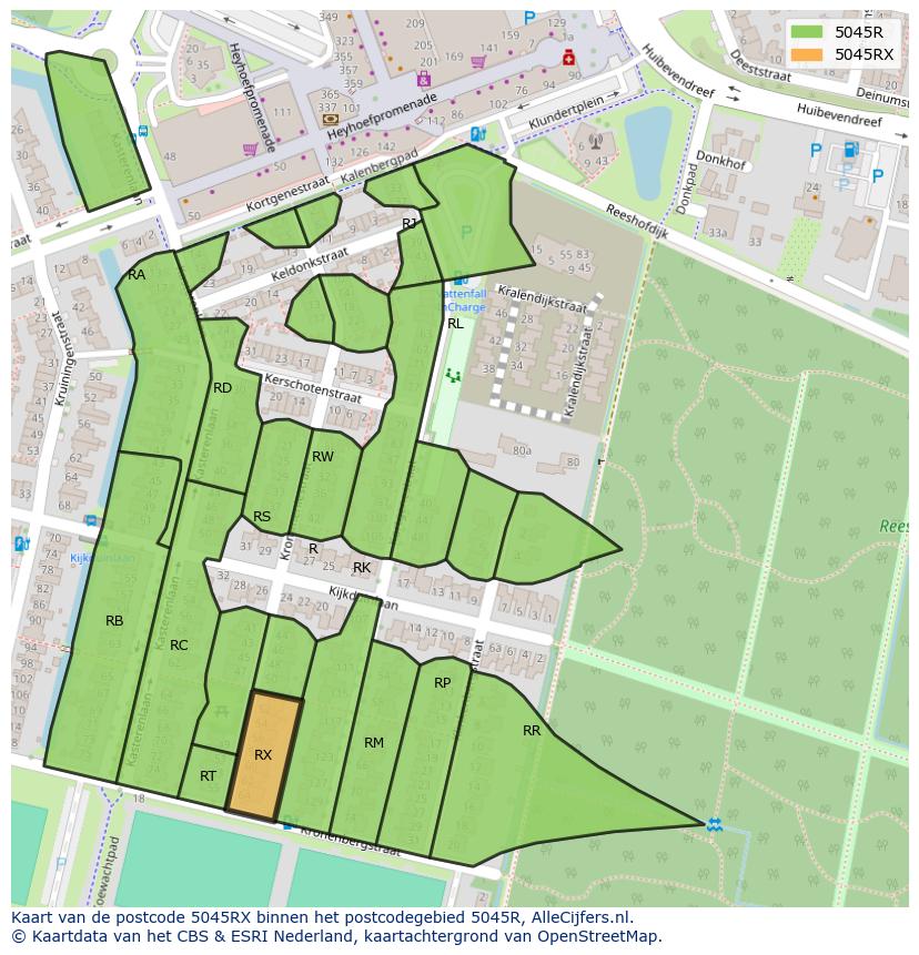 Afbeelding van het postcodegebied 5045 RX op de kaart.