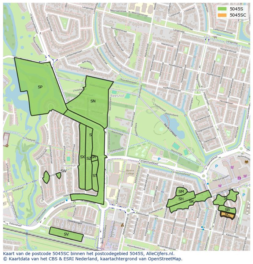 Afbeelding van het postcodegebied 5045 SC op de kaart.