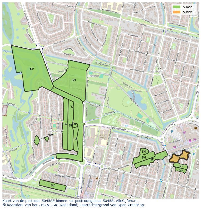 Afbeelding van het postcodegebied 5045 SE op de kaart.