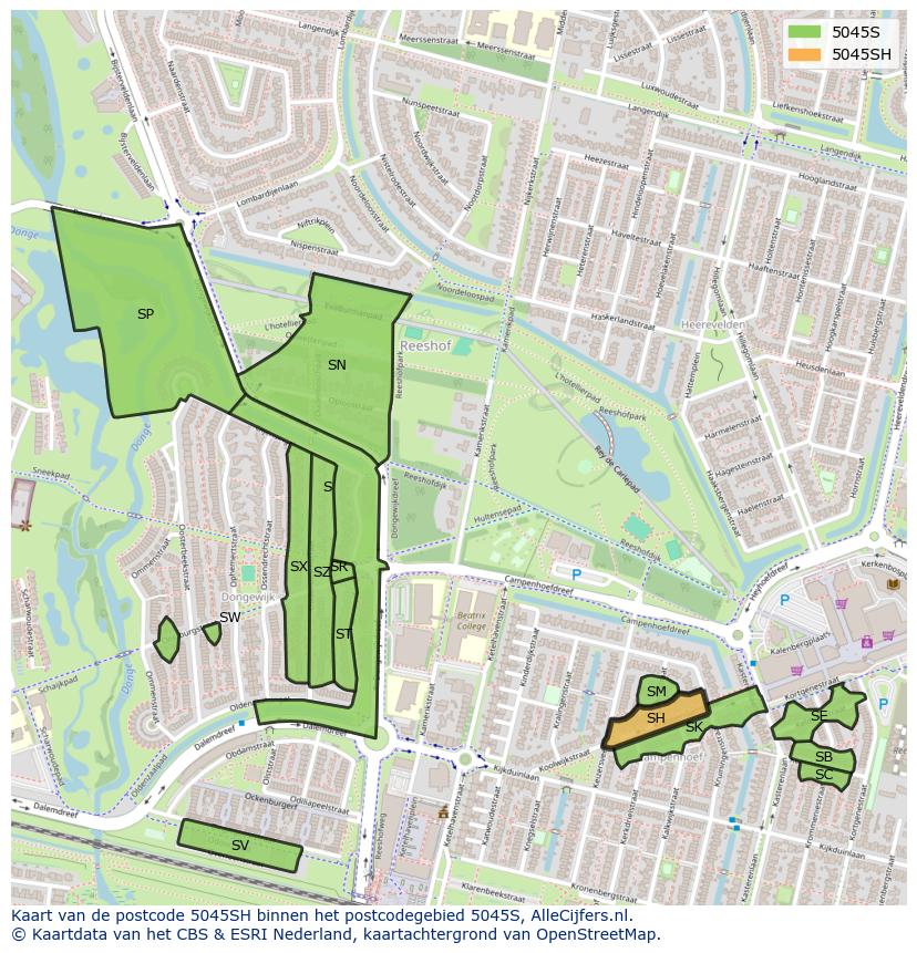Afbeelding van het postcodegebied 5045 SH op de kaart.