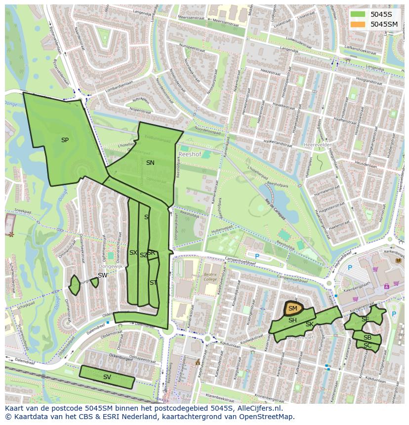 Afbeelding van het postcodegebied 5045 SM op de kaart.