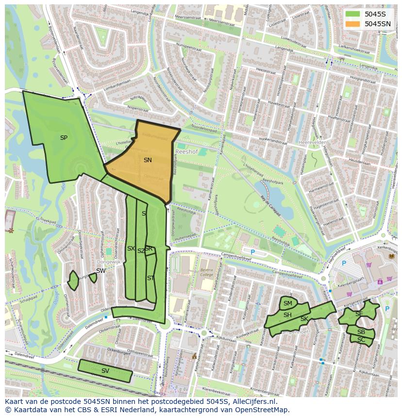 Afbeelding van het postcodegebied 5045 SN op de kaart.