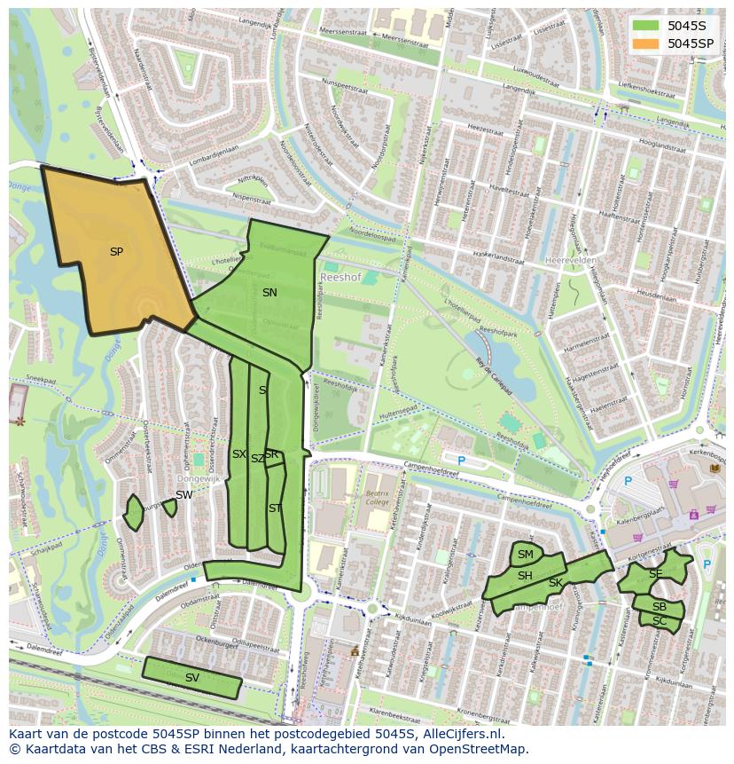 Afbeelding van het postcodegebied 5045 SP op de kaart.