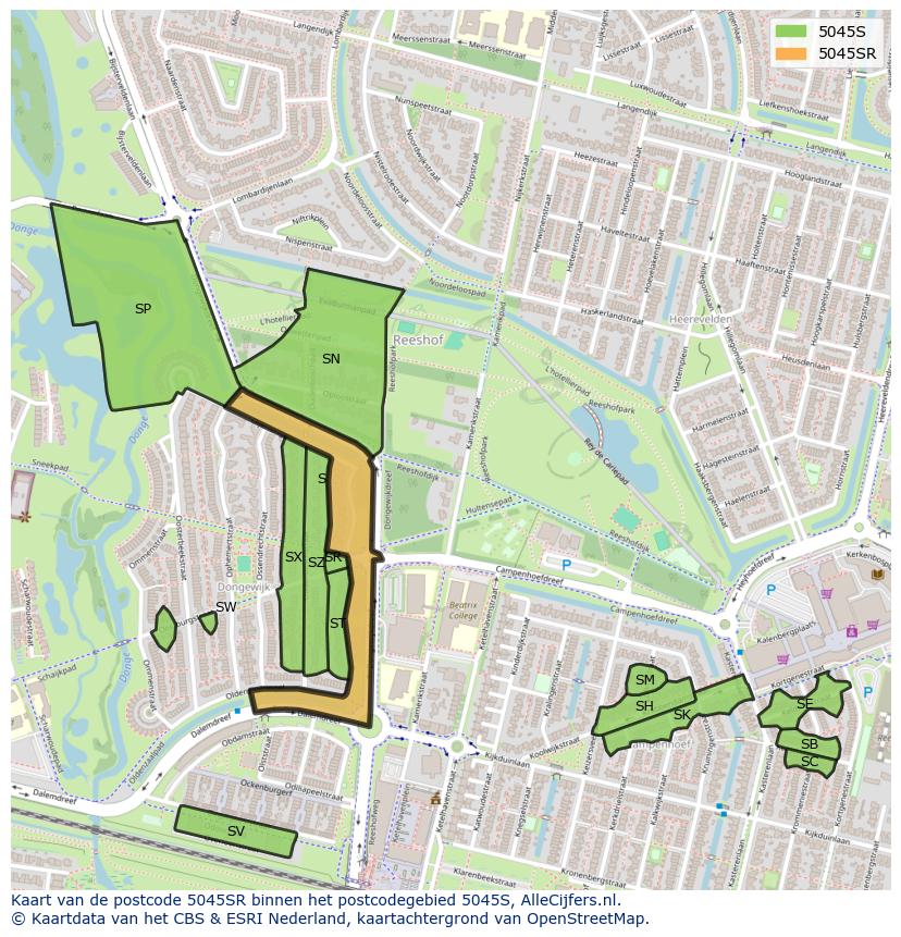 Afbeelding van het postcodegebied 5045 SR op de kaart.