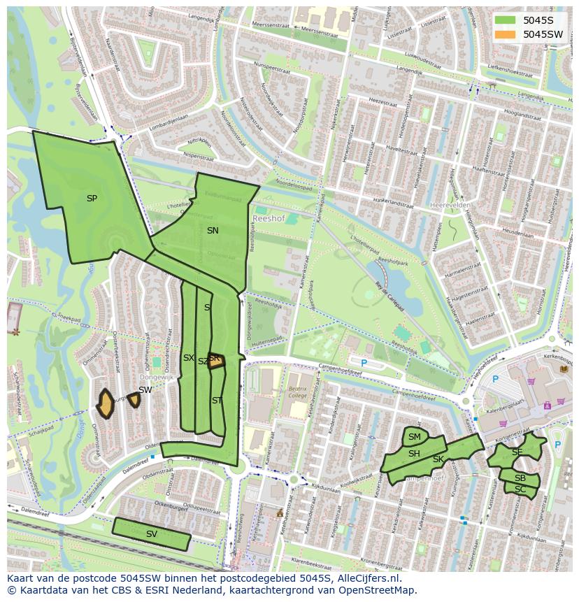 Afbeelding van het postcodegebied 5045 SW op de kaart.