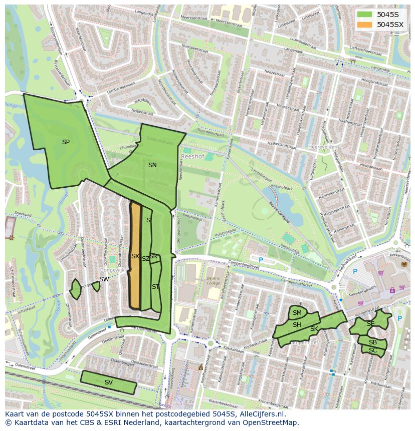 Afbeelding van het postcodegebied 5045 SX op de kaart.