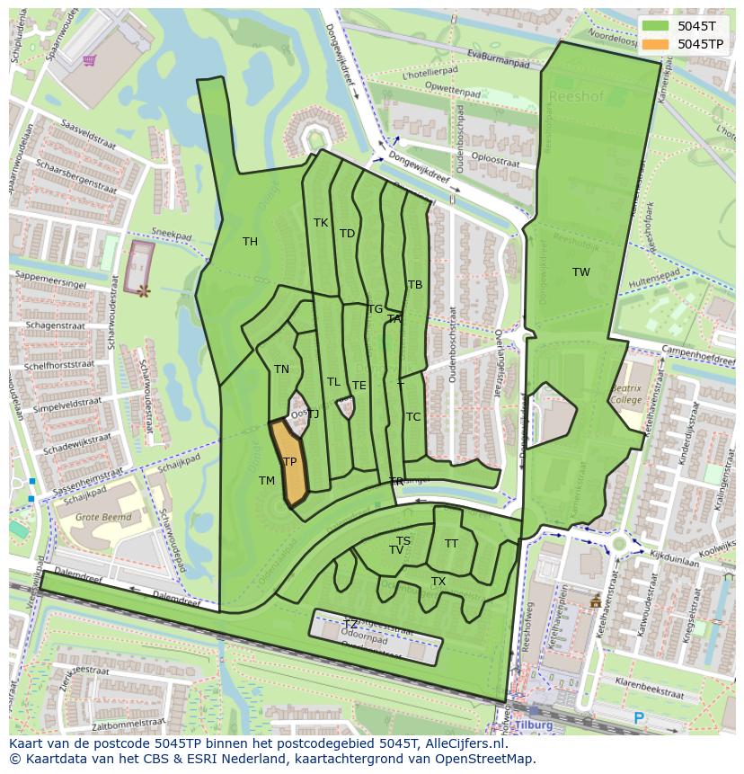 Afbeelding van het postcodegebied 5045 TP op de kaart.