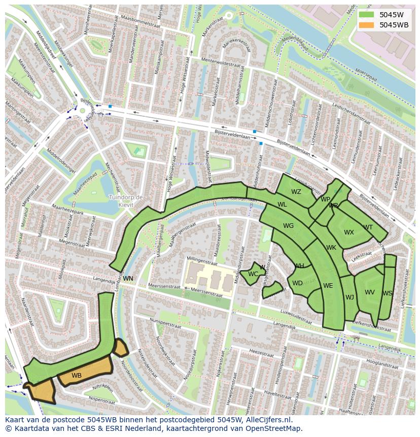 Afbeelding van het postcodegebied 5045 WB op de kaart.