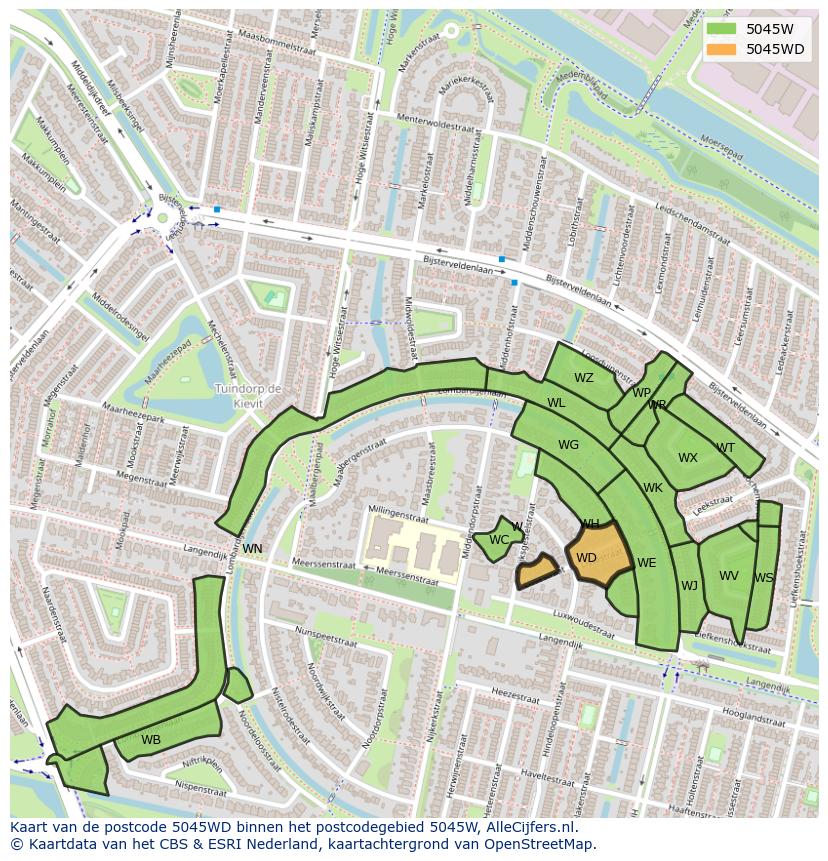 Afbeelding van het postcodegebied 5045 WD op de kaart.