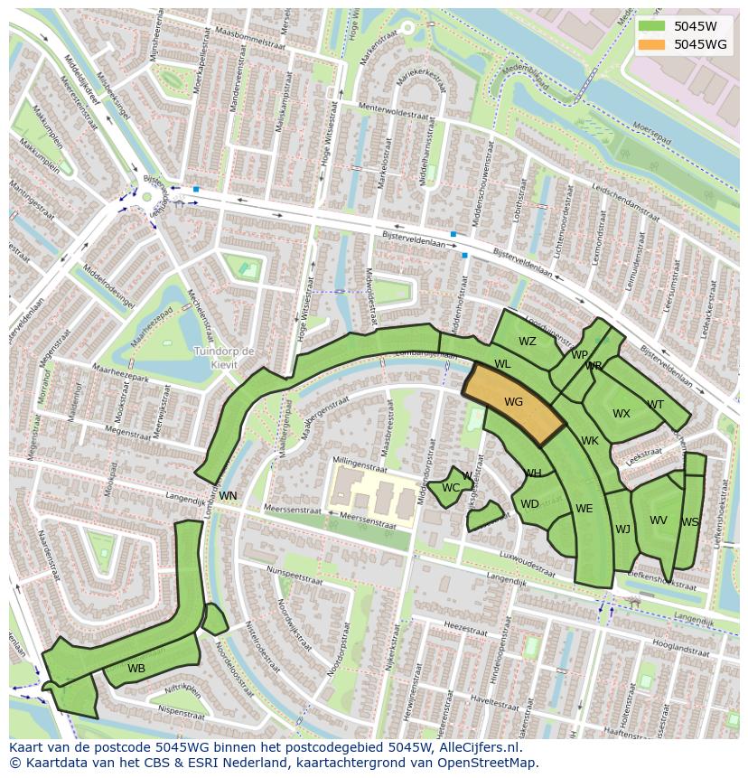 Afbeelding van het postcodegebied 5045 WG op de kaart.