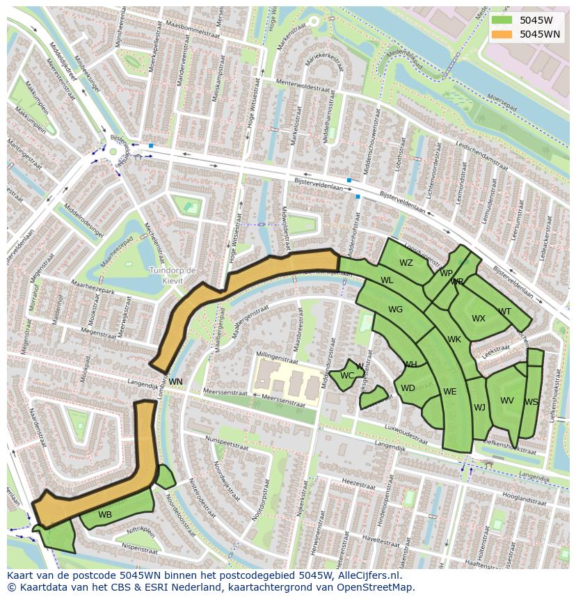 Afbeelding van het postcodegebied 5045 WN op de kaart.