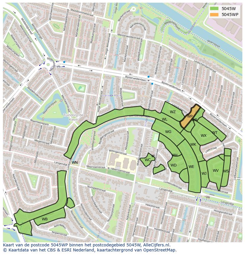 Afbeelding van het postcodegebied 5045 WP op de kaart.