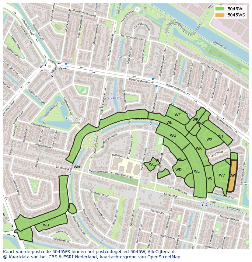 Afbeelding van het postcodegebied 5045 WS op de kaart.