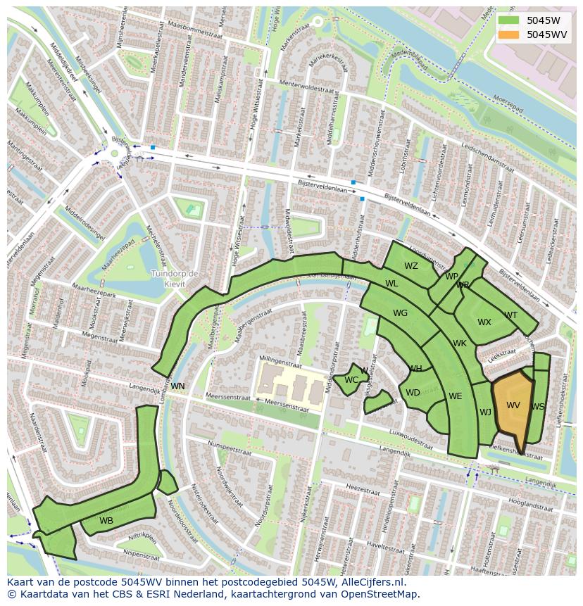 Afbeelding van het postcodegebied 5045 WV op de kaart.