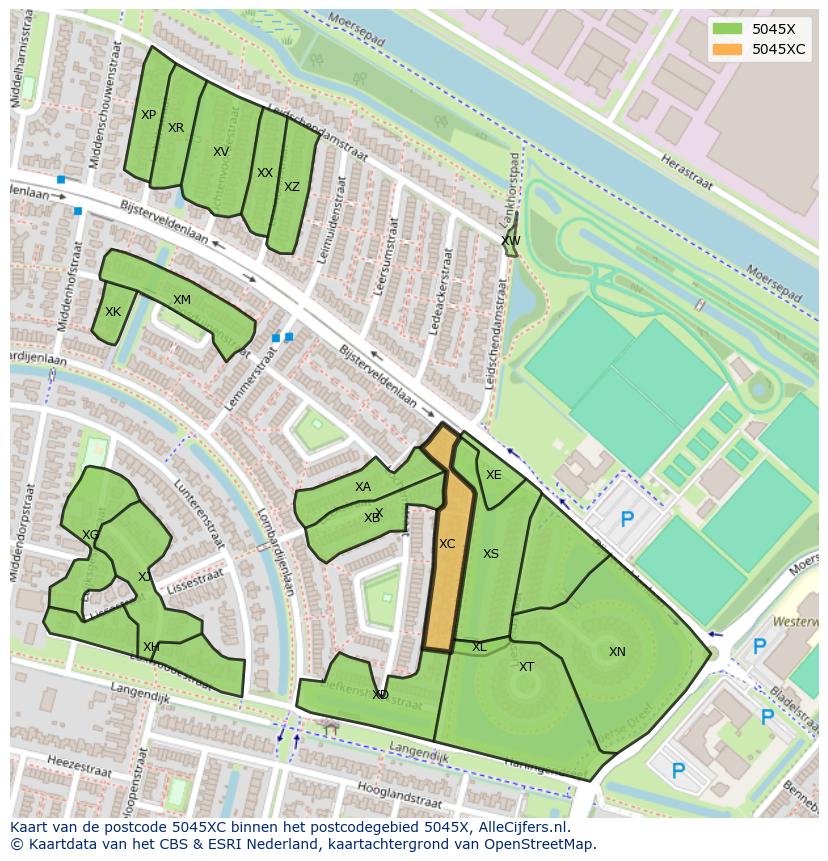 Afbeelding van het postcodegebied 5045 XC op de kaart.