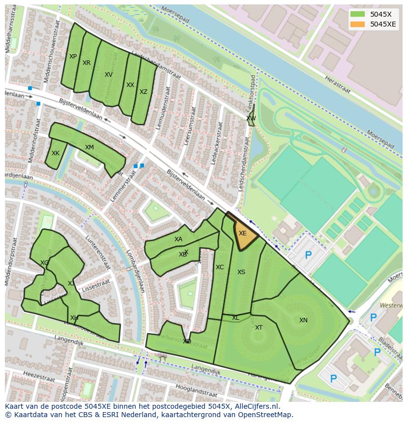 Afbeelding van het postcodegebied 5045 XE op de kaart.