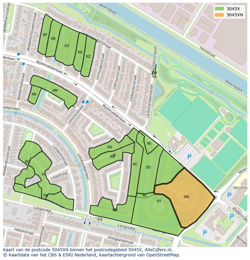 Afbeelding van het postcodegebied 5045 XN op de kaart.