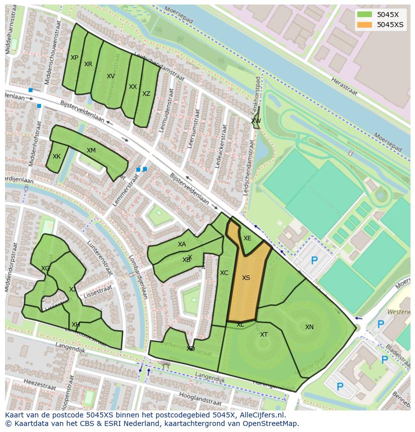 Afbeelding van het postcodegebied 5045 XS op de kaart.