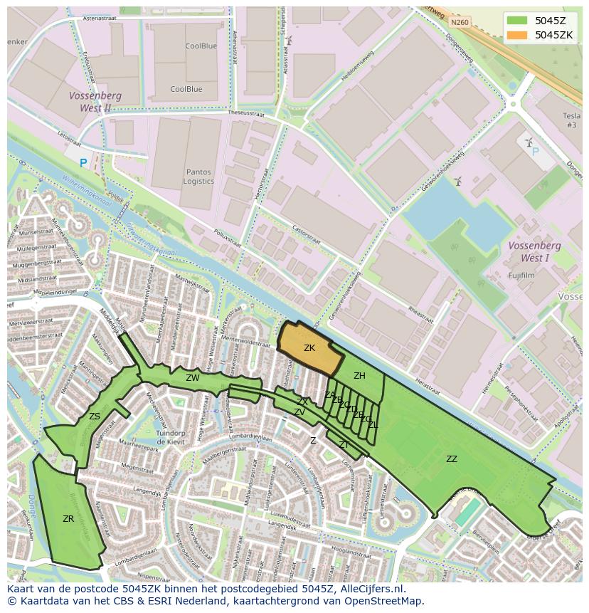 Afbeelding van het postcodegebied 5045 ZK op de kaart.