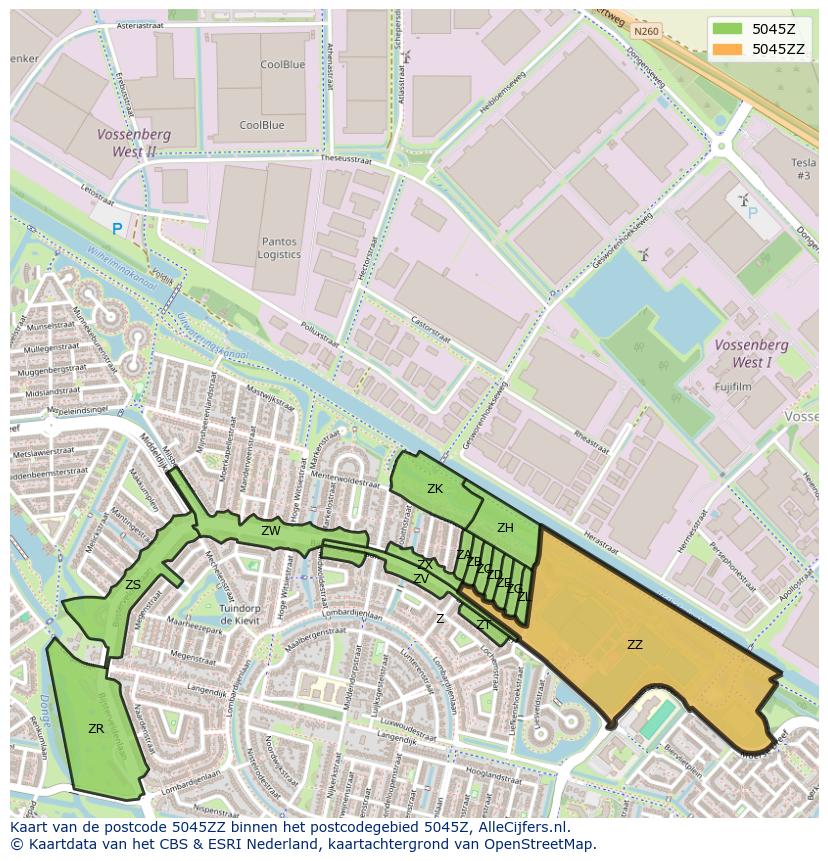 Afbeelding van het postcodegebied 5045 ZZ op de kaart.