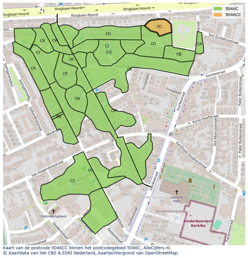 Afbeelding van het postcodegebied 5046 CC op de kaart.