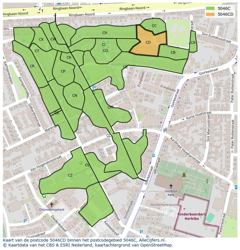 Afbeelding van het postcodegebied 5046 CD op de kaart.