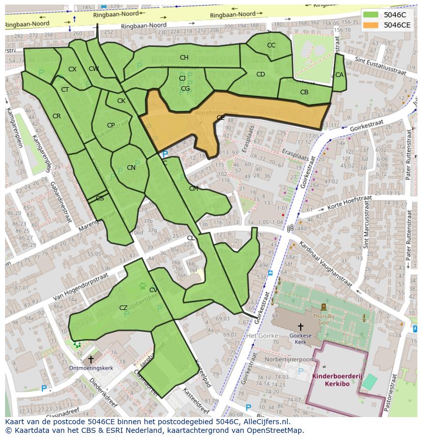 Afbeelding van het postcodegebied 5046 CE op de kaart.