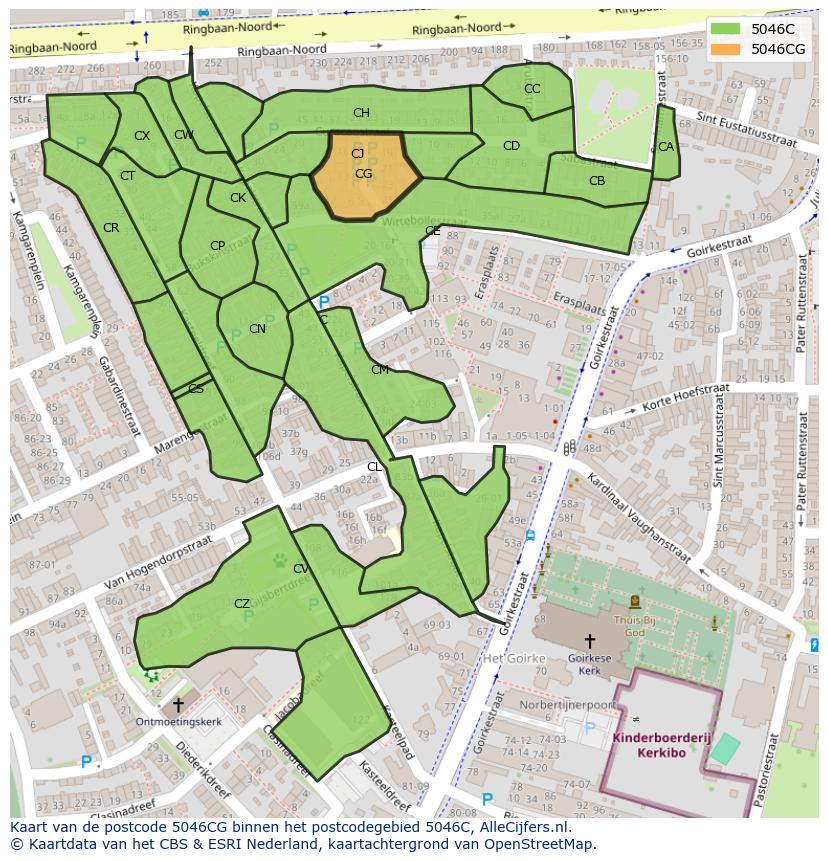 Afbeelding van het postcodegebied 5046 CG op de kaart.