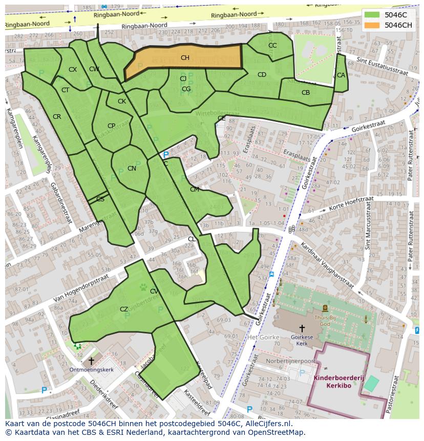 Afbeelding van het postcodegebied 5046 CH op de kaart.