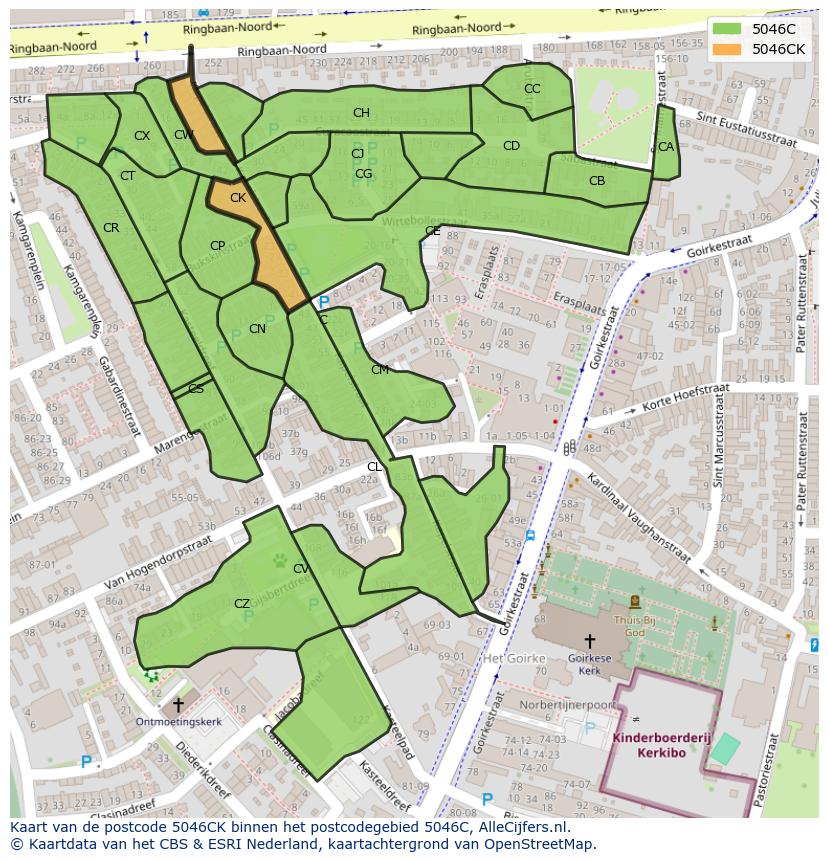 Afbeelding van het postcodegebied 5046 CK op de kaart.