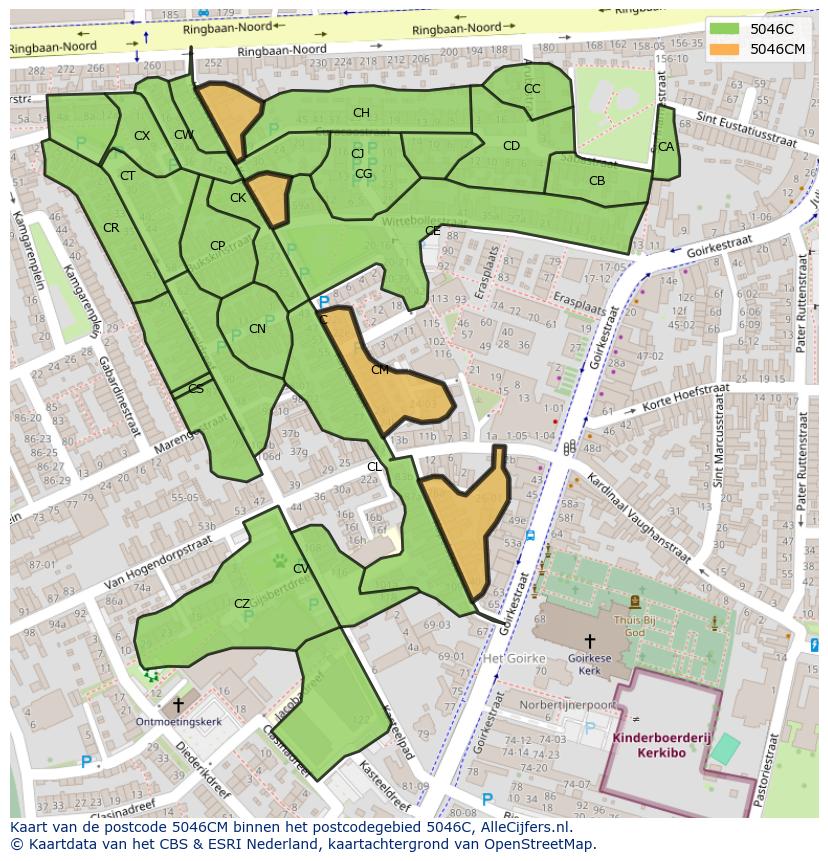 Afbeelding van het postcodegebied 5046 CM op de kaart.