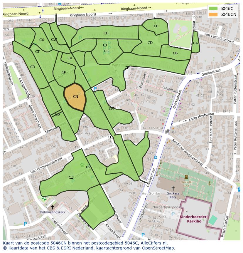 Afbeelding van het postcodegebied 5046 CN op de kaart.
