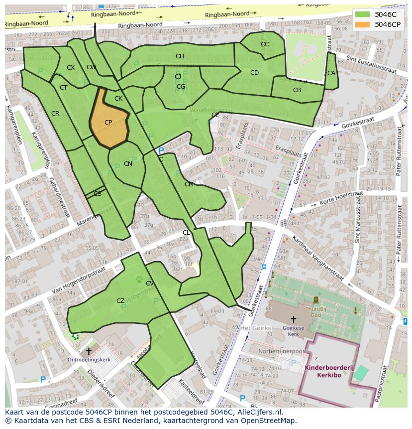 Afbeelding van het postcodegebied 5046 CP op de kaart.