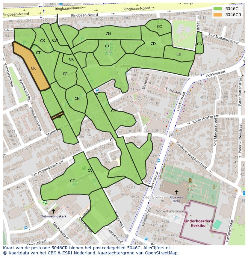 Afbeelding van het postcodegebied 5046 CR op de kaart.
