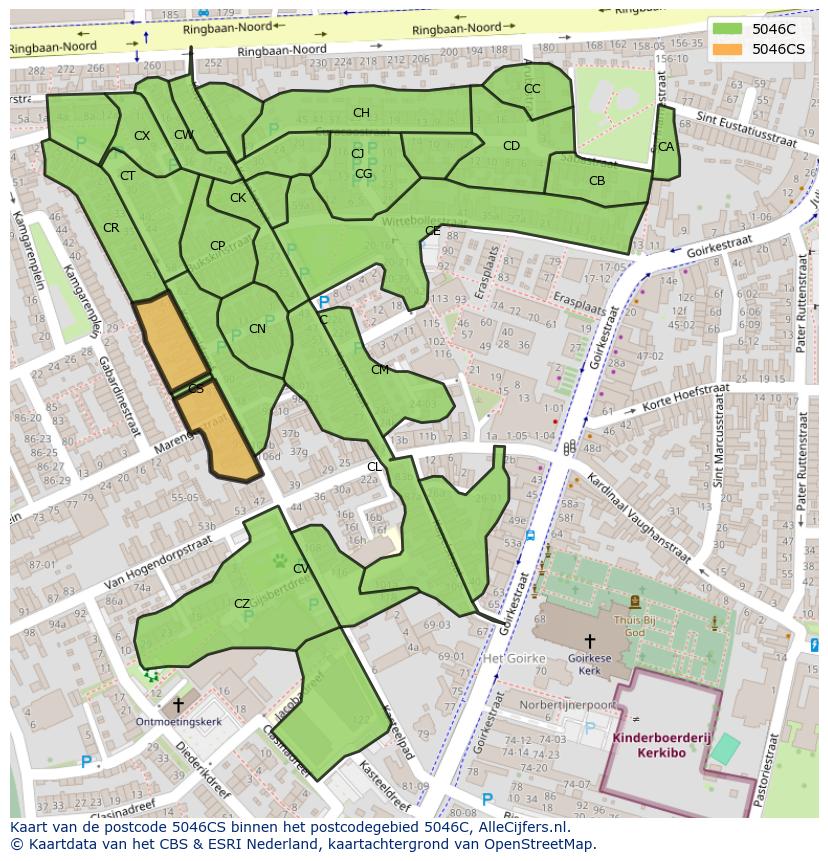 Afbeelding van het postcodegebied 5046 CS op de kaart.