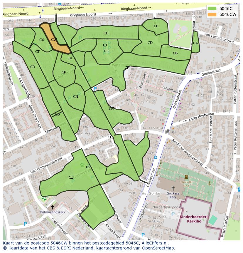 Afbeelding van het postcodegebied 5046 CW op de kaart.