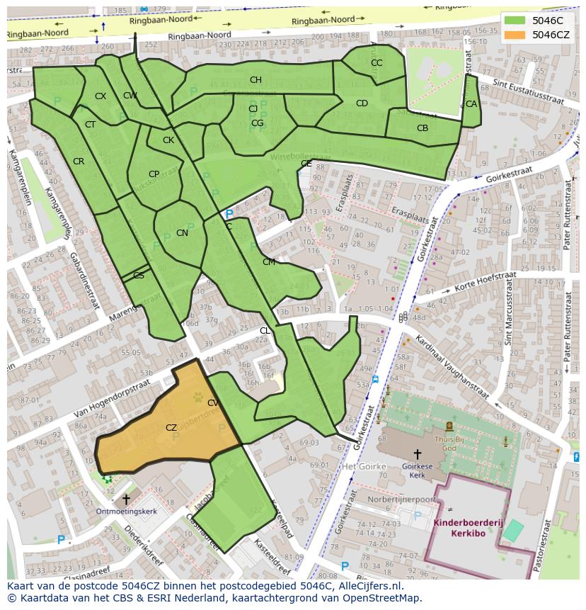 Afbeelding van het postcodegebied 5046 CZ op de kaart.