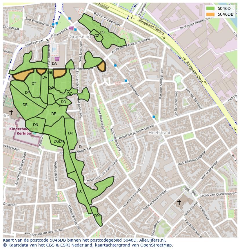 Afbeelding van het postcodegebied 5046 DB op de kaart.